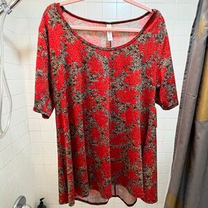 Lularoe Perfect Tee Red w. Black/White Tribal Pattern XL NWT
